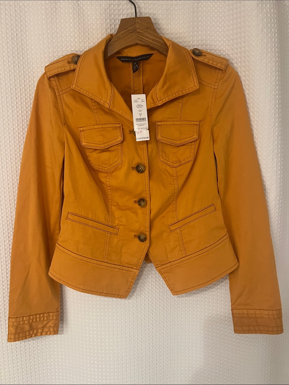 White House Black Market Mustard Button-Front Utility Blazer